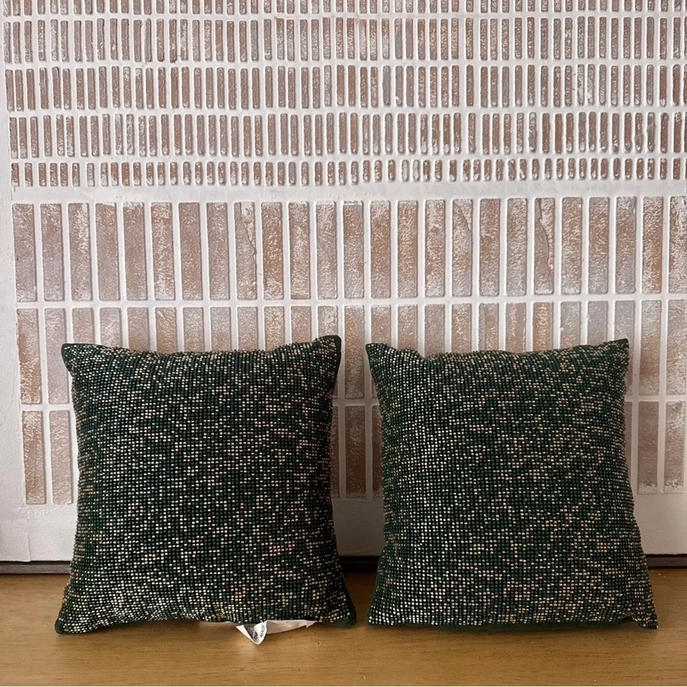 NWT Threshold Mini Square Beaded Throw Pillow Green Set of 2
